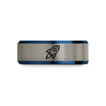 best friend present ideas – black & blue & silver tungsten rocket wedding band