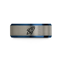 best friend present ideas – black & blue & silver tungsten rocket wedding band