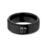 meaningful grandma keepsakes – black tungsten tiny footprints wedding band