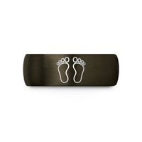 unique presents for grandma – gunmetal & black tungsten tiny footprints wedding band