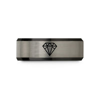 tungsten rings for women – black & grey tungsten faceted diamond pattern wedding band