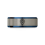 custom rings for women – blue & silver tungsten map pin icon wedding band