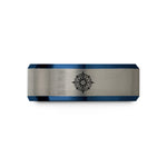 new mom keepsake present – blue & silver tungsten sun compass wedding band