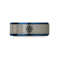 new mom keepsake present – blue & silver tungsten sun compass wedding band