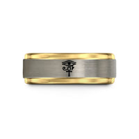custom rings for couples – black & gold & grey tungsten horus ankh wedding band
