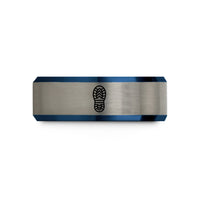 personalized presents for her – black & blue & gray tungsten shoe print wedding band