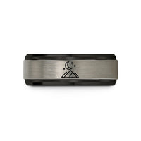 engraved rings for her – black & blue & grey tungsten mountain stars wedding band
