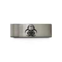 unique presents for mother – black & blue & silver tungsten skull mask wedding band