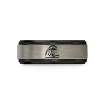 engraved rings for her – black & blue & silver tungsten breaker crest wedding band