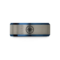 thoughtful presents for her – blue & silver tungsten compass rose wedding band