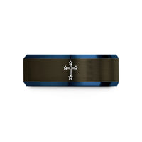 personalized present for sister – gunmetal & blue tungsten southern cross crux wedding band