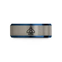 best presents for sister – black & blue & gray tungsten 8 bit spaceship wedding band