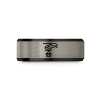 special presents for her – black & blue & silver tungsten rescue hook wedding band