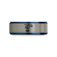 unique presents for her – black & blue & silver tungsten rescue hook wedding band
