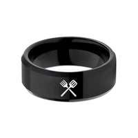 special presents for kids – black tungsten crossed fork spatula wedding band