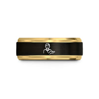 presents for young girls – black & gold tungsten support person icon wedding band