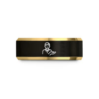 unique presents for children – black & gold tungsten support person icon wedding band