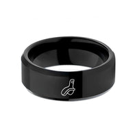 engraved rings for him – black tungsten hans device wedding band
