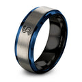 Skid Marks – Tungsten Wedding Band, 8 mm, Black, Blue Comfort-Fit Unisex