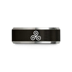 father to son present – black & grey tungsten triple swirl symbol wedding band