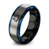 8 Bit Alien – Tungsten Wedding Band, 8 mm, Silver, Blue Comfort-Fit Unisex