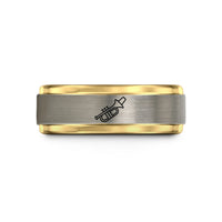 engraved rings for boys – black & gold & gray tungsten trumpet mute wedding band