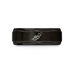 engraved rings for boys – black tungsten trumpet mute wedding band