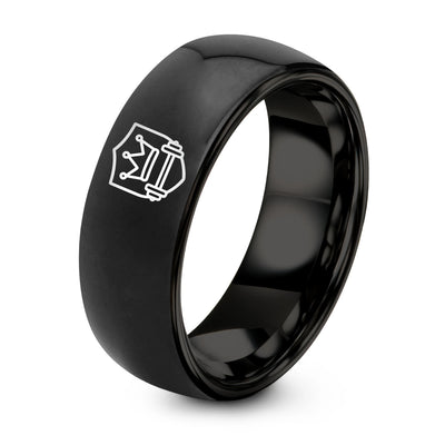 Crown Barbell Shield – Tungsten Wedding Band, 8 mm, Black Comfort-Fit Unisex
