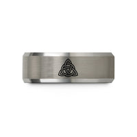 engraved jewelry for her – black & silver tungsten triquetra repeat band wedding band