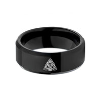 unique presents for her – black tungsten triquetra repeat band wedding band