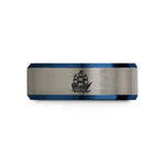 unique presents for mom – black & blue & silver tungsten galleon wedding band