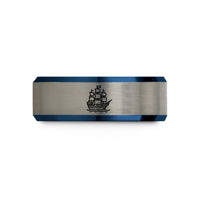 unique presents for mom – black & blue & silver tungsten galleon wedding band