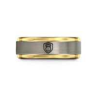 meaningful presents for her – black & gold & gray tungsten kettlebell badge shield wedding band