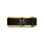 custom rings for moms – black & gold tungsten reindeer antlers dog wedding band