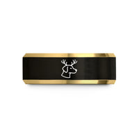 custom rings for moms – black & gold tungsten reindeer antlers dog wedding band