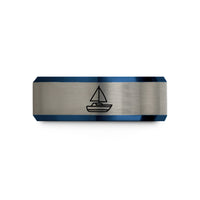 thoughtful presents for grandma – black & blue & gray tungsten cruising yacht wedding band