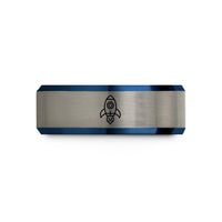 unique presents for her – black & blue & silver tungsten space capsule wedding band