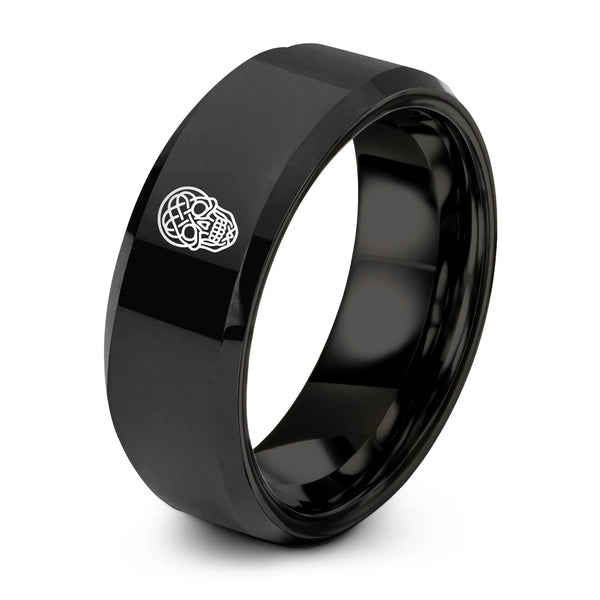 Celtic Knot Skull – Tungsten Wedding Band, 8 mm, Black Comfort-Fit Unisex