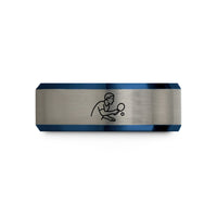 unique presents for her – black & blue & silver tungsten tennis swing wedding band