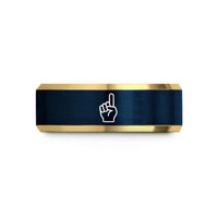 personalized mom present set – gold & blue tungsten foam finger wedding band