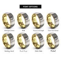 font options for inside engraving on gold & grey gingerbread house rings