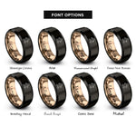 font options for inside engraving on black & rose gold gingerbread man rings