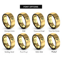font options for inside engraving on black & gold ginkgo leaf rings