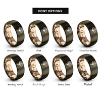 font options for inside engraving on gunmetal & rose gold ginkgo leaf rings