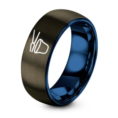 Crucible Tongs – Tungsten Wedding Band, 8 mm, Gunmetal, Blue Comfort-Fit Unisex