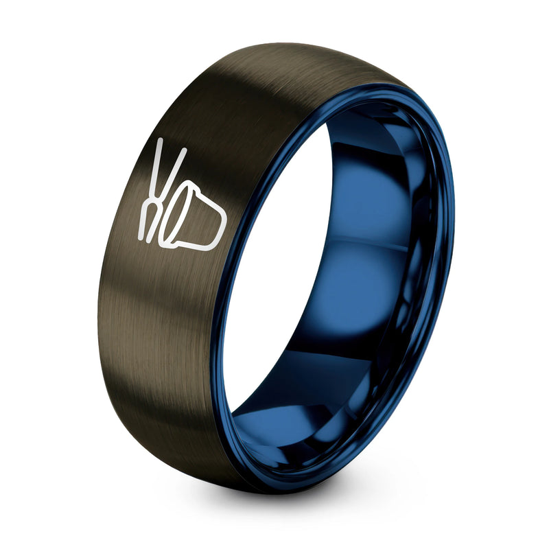 Crucible Tongs – Tungsten Wedding Band, 8 mm, Gunmetal, Blue Comfort-Fit Unisex
