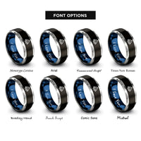 font options for inside engraving on black & blue & silver glacier icon rings