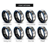 font options for inside engraving on black & blue & gray glacier icon rings