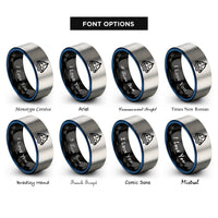 font options for inside engraving on black & blue & gray glacier icon rings