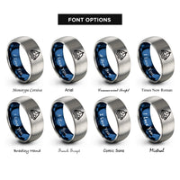 font options for inside engraving on blue & silver glacier icon rings